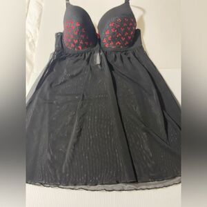 Delta Burke babydoll mesh black lace Babydoll hearts lingerie Sexy dress 1X